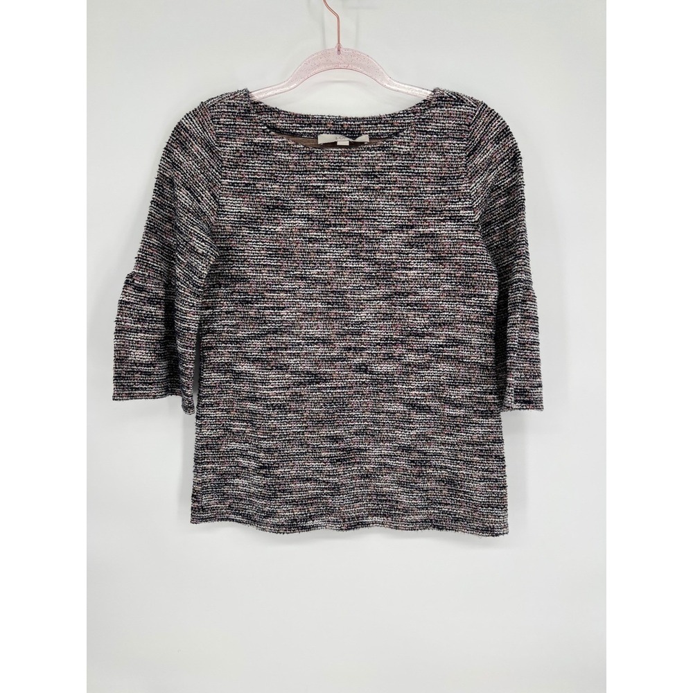 LOFT Textured Knit Top Bell Sleeve Career Casual Blouse Multicolor XS Black Pink